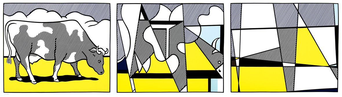 Roy Lichtenstein, Cow Triptych (Cow Going Abstract) (3 works)